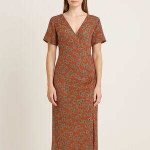 Floral Midi Dress in Brown